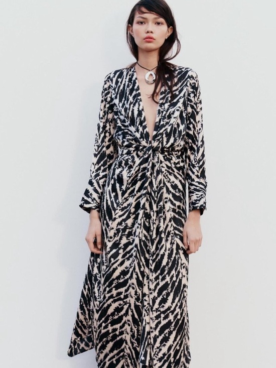 Zara Dresses & Skirts - Zara ♥️ Black & White Satin-Effect Animal Print Dress